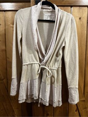 Anthropologie Light Cream Tie-Waist Layered Cardigan